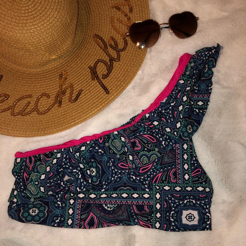 One shoulder paisley bikini top